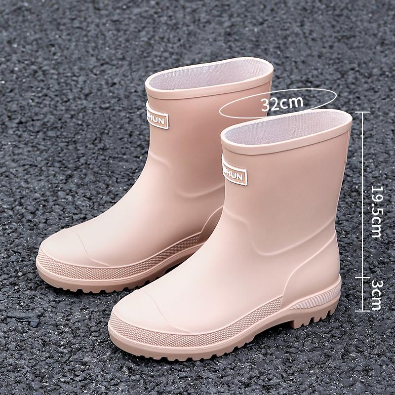 Женские новые модные резиновые сапоги до середины голени, водонепроницаемые нескользящие резиновые туфли с ПВХ-стелькой, круглый носок для кемпинга и пешего туризма на открытом воздухе
