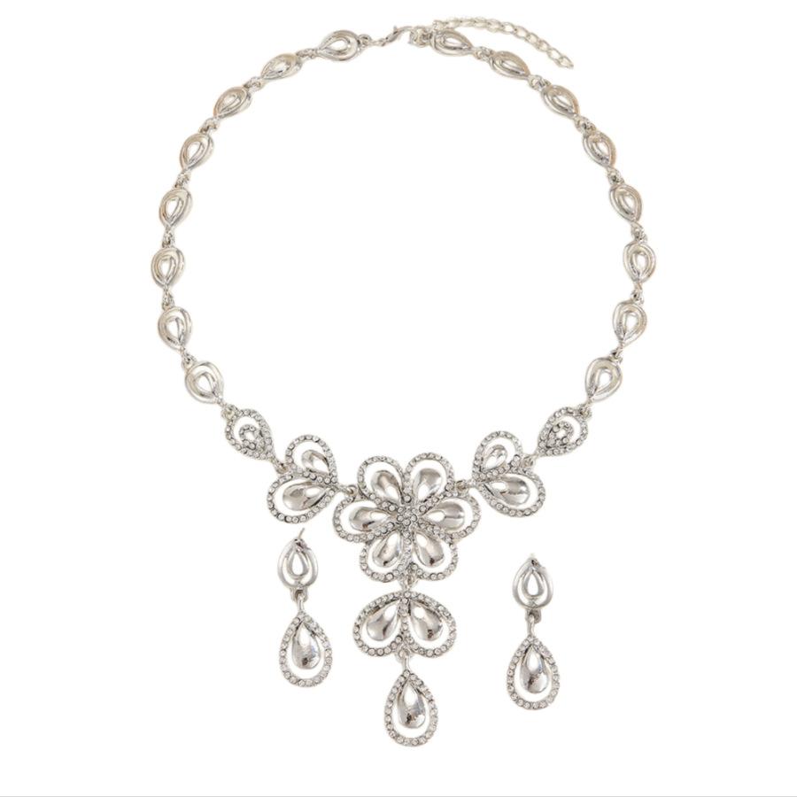 Silver flower necklace Fashion Jewelry Accessories Bridal Dinner Necklace Earrings Set Women's Accessories