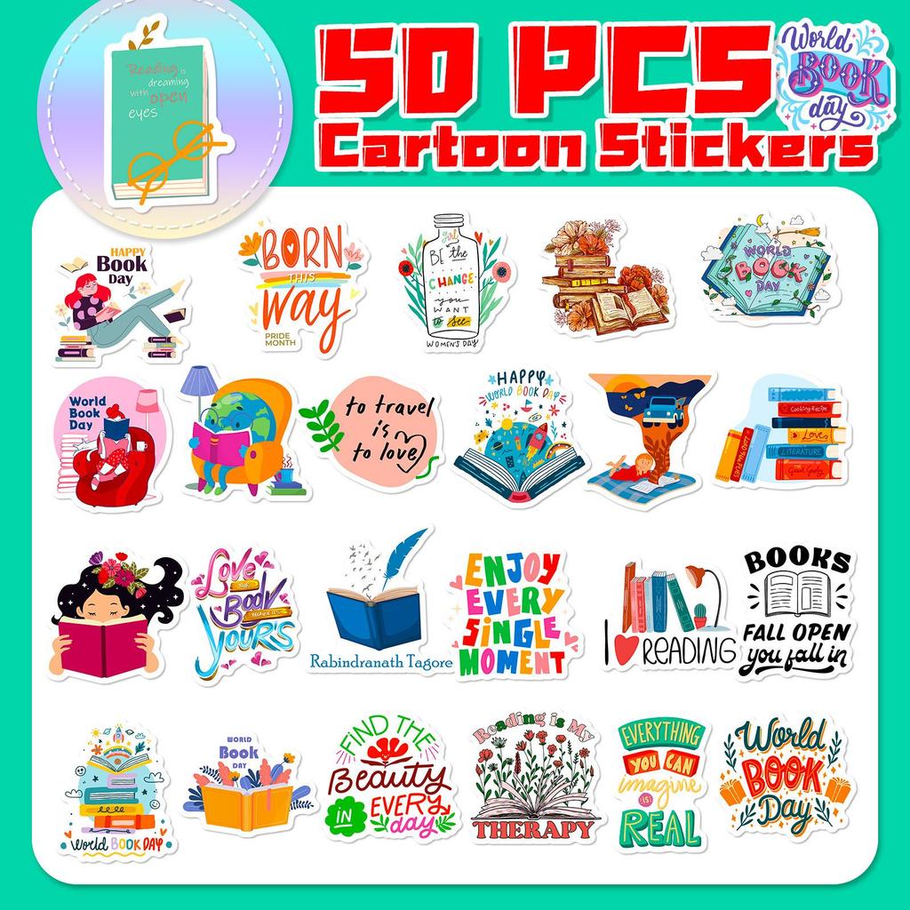 50 New Waterproof Reading Book Series Stickers for DIY Phone Cases and Tablets