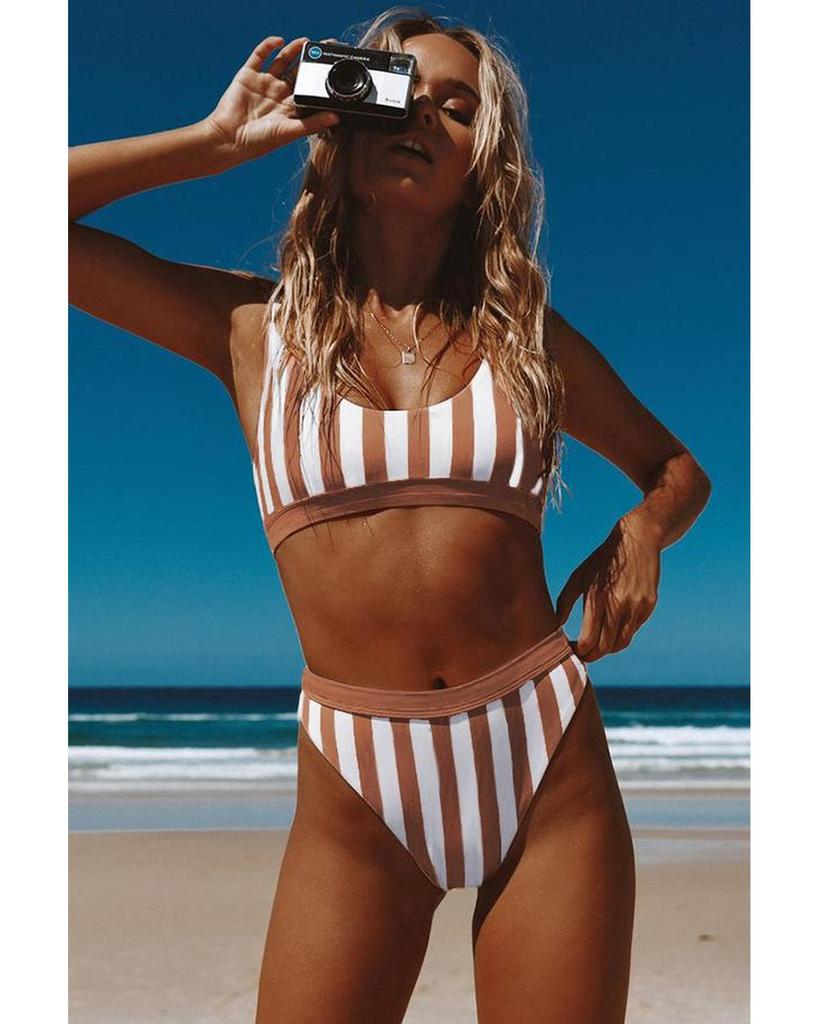 Azura Exchange Striped Tank High Waist Bikini