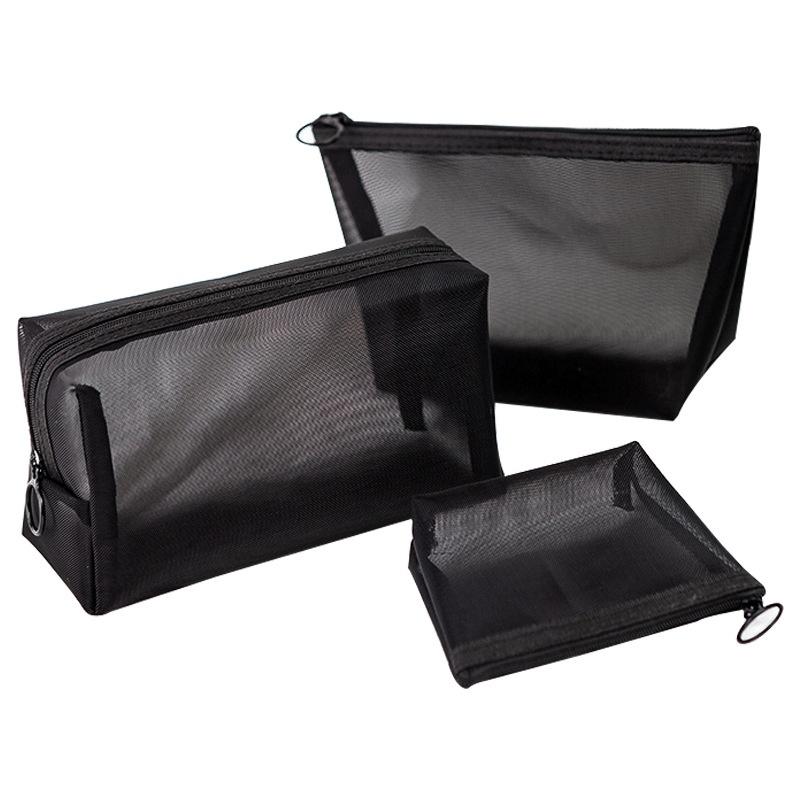 3PCS Black Women's Cosmetic Bag Mesh Storage Organizer for Cosmetics Pencil Case Travel Girl Brush Toilet Makeup Pouch Case