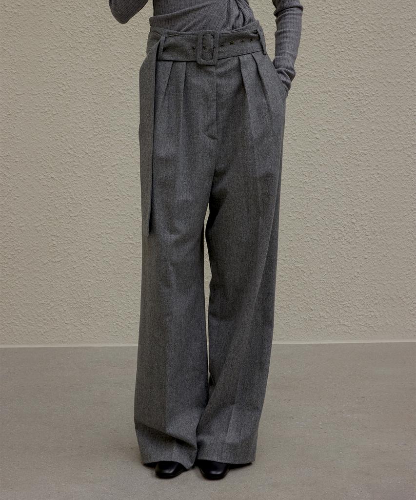 NORMOR Belted Wide Pants Gray