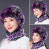 Women Winter Hat with Integrated Scarf Thick Warm Faux Rex Rabbit Fur Flower Decor Windproof Full Protection Outdoor Travel Cold Weather Cap