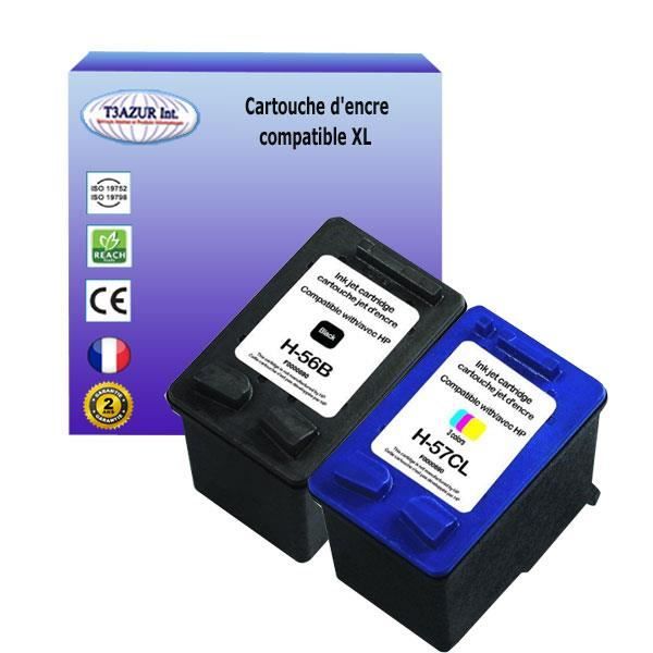 1+1 Cartouches compatibles avec HP remplace Psc 2550,2570, 2575, 2100 HP 56, HP 57 - (Noire+Couleur) - T3AZUR