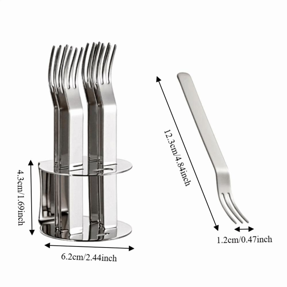 High Appearance Stainless Steel Fruit Fork Set with Stand Reusable Dessert Fork Three Toothed Portable Cake Fork Cake