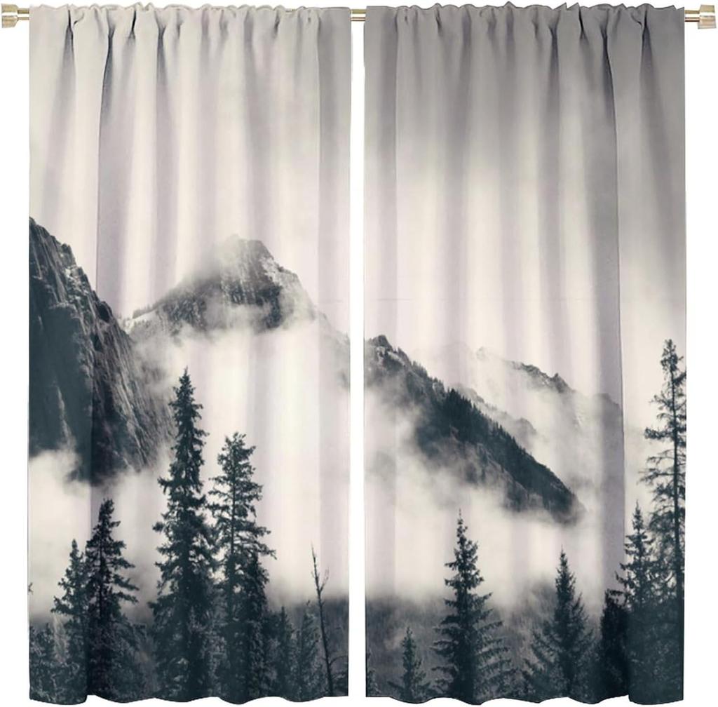 Gothic Dark Misty Forest Curtains, Mysterious Horror Foggy Dim Dead Jungle Under Strange Bright Moon,Thermal Insulation Blackout