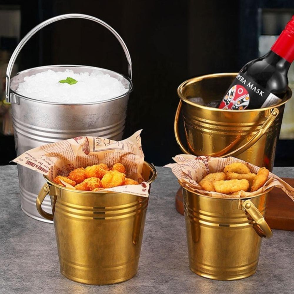 Multifunctional Stainless Steel Ice Bucket with Handles Beer Bucket Mini Metal Buckets  Party