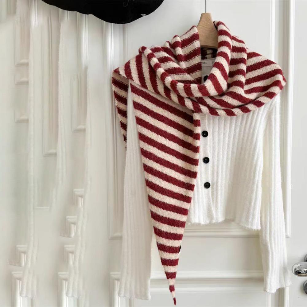 Plush Striped Scarf Korean Style Cape Wraps Fashion Knitted Triangle Scarf Women/Men