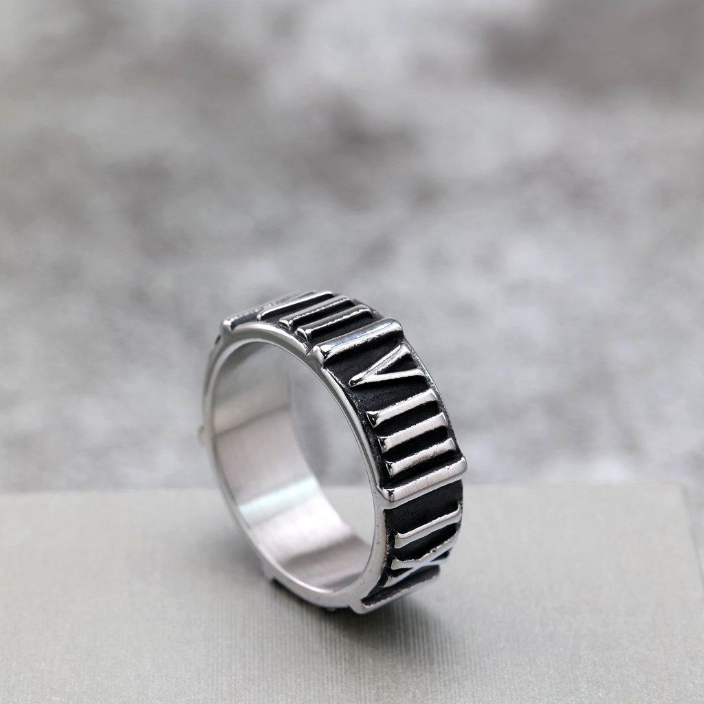 Vintage Stainless Steel Men's Ring Ancient Roman Numeral Embossed Ring