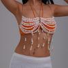 Unique Designs Elegant Pearls Body Jewelry Bra Chain Soft Fabric Decorative Accessory for Bolds Fashionable Statement