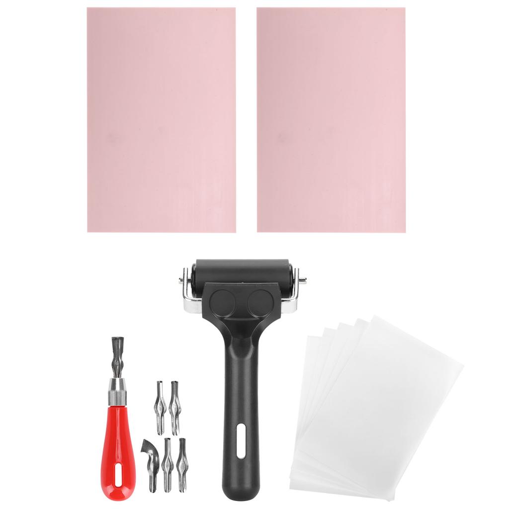 Rubber Carving Kit Printing Art Tools, Printmaking Rollers, 6 Cutting Blades, 2 Good Rubber, Vegetable Parchment, Can Meet Your Needs