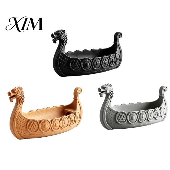 Home Decor Display Stand Resin Dragon Boat Storage Case, Decorative Space Saving Desktop for Living Room Organizer, Matte Finish Sculpture Entryway
