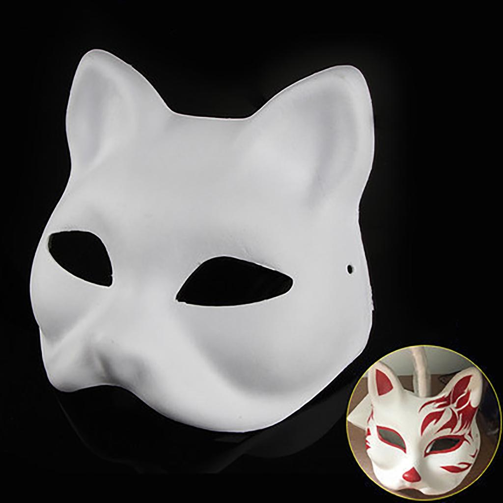 White- Plastic Cat Mask, White- Role-Playing Anime Party Half Costume, Diy Mask