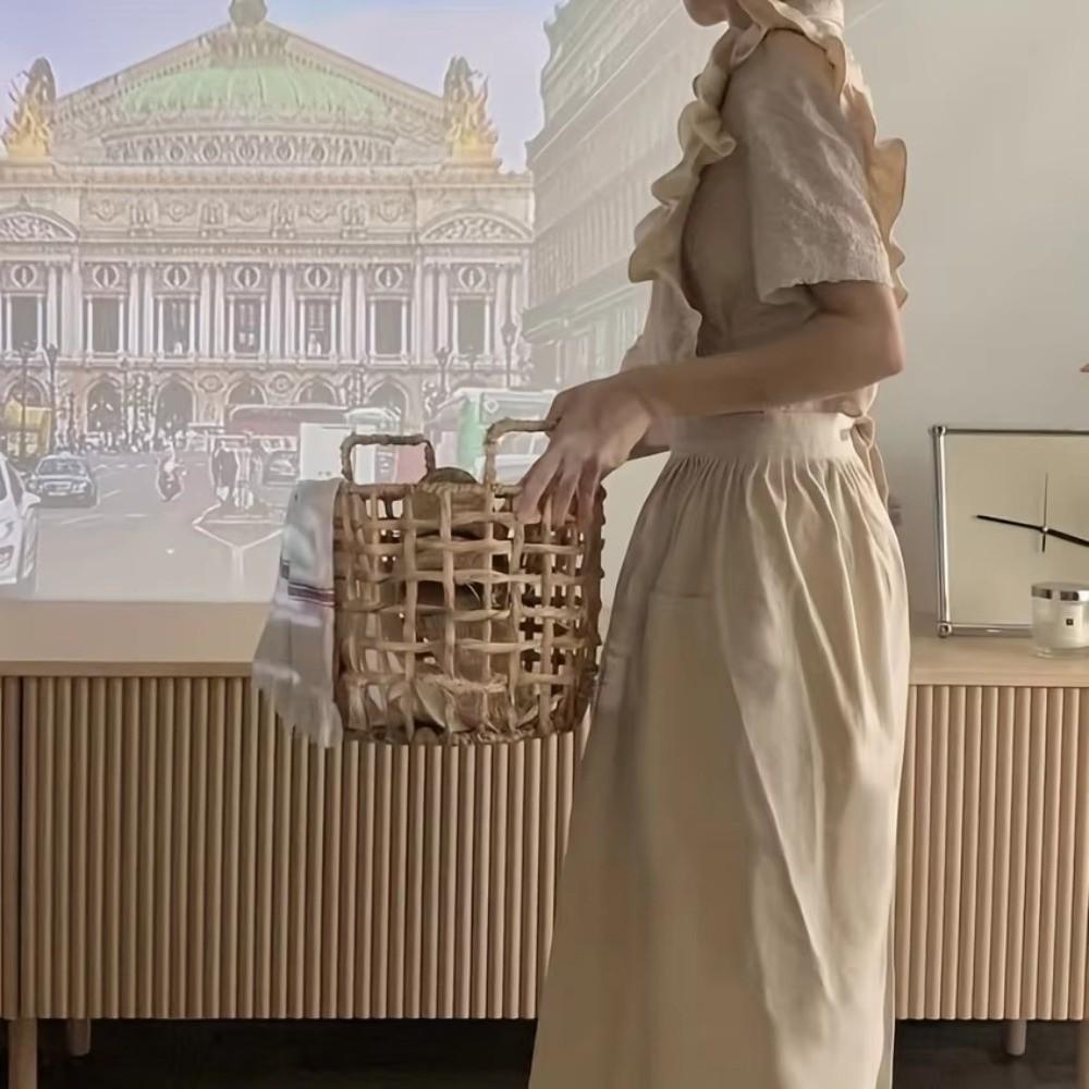 Регулируемый хлопково-льняной фартук-сарафан Ретро Фартук бариста Французский стиль Фартук с оборками Для домашнего использования