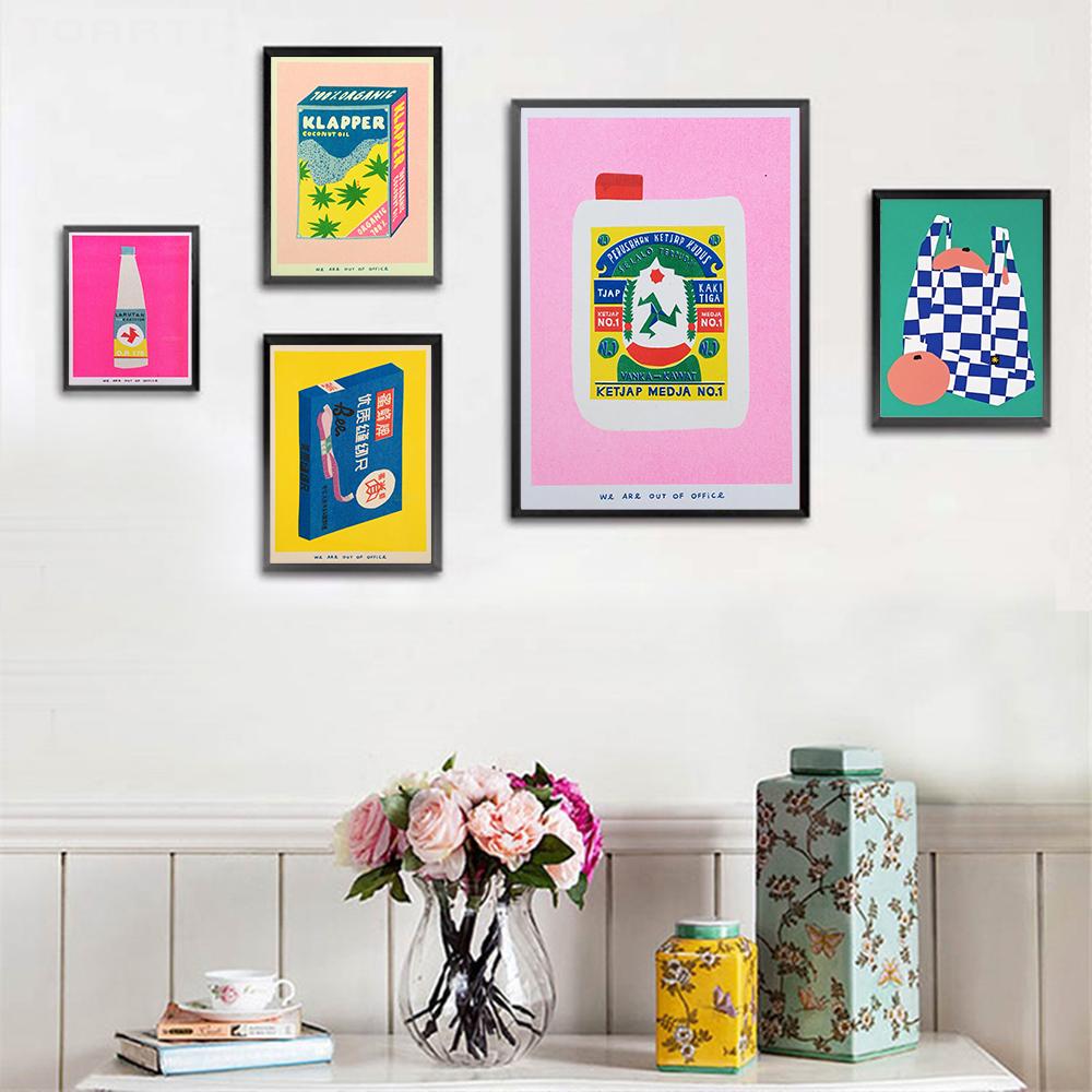 A Box Colourful Risograph Poster Print Canned Fish Retro Art Canvas Painting Wall Kitchen Chili Sauce Mural Cook Room Home Decor