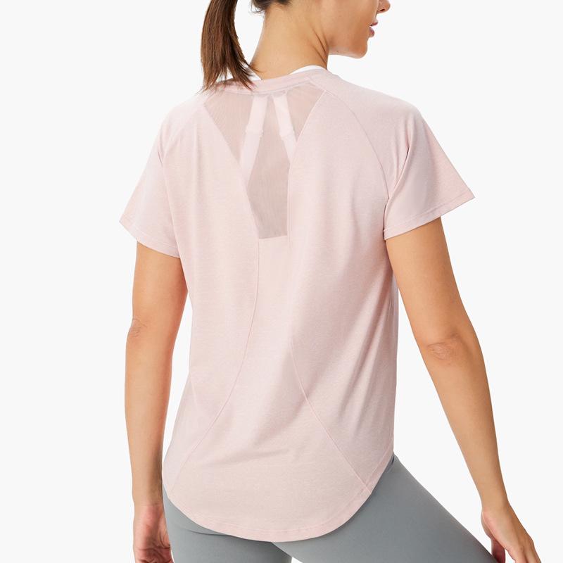 Женский свободный топ для йоги – дышащая сетчатая спинка, быстросохнущая футболка для бега, блузка для фитнеса с коротким рукавом