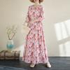 DIMANAF 2025 Женское Новое Весеннее Длинное Платье Большого Размера Винтажное Базовое С Длинным Рукавом Свободное Повседневное Цветочное Макси Оверсайз