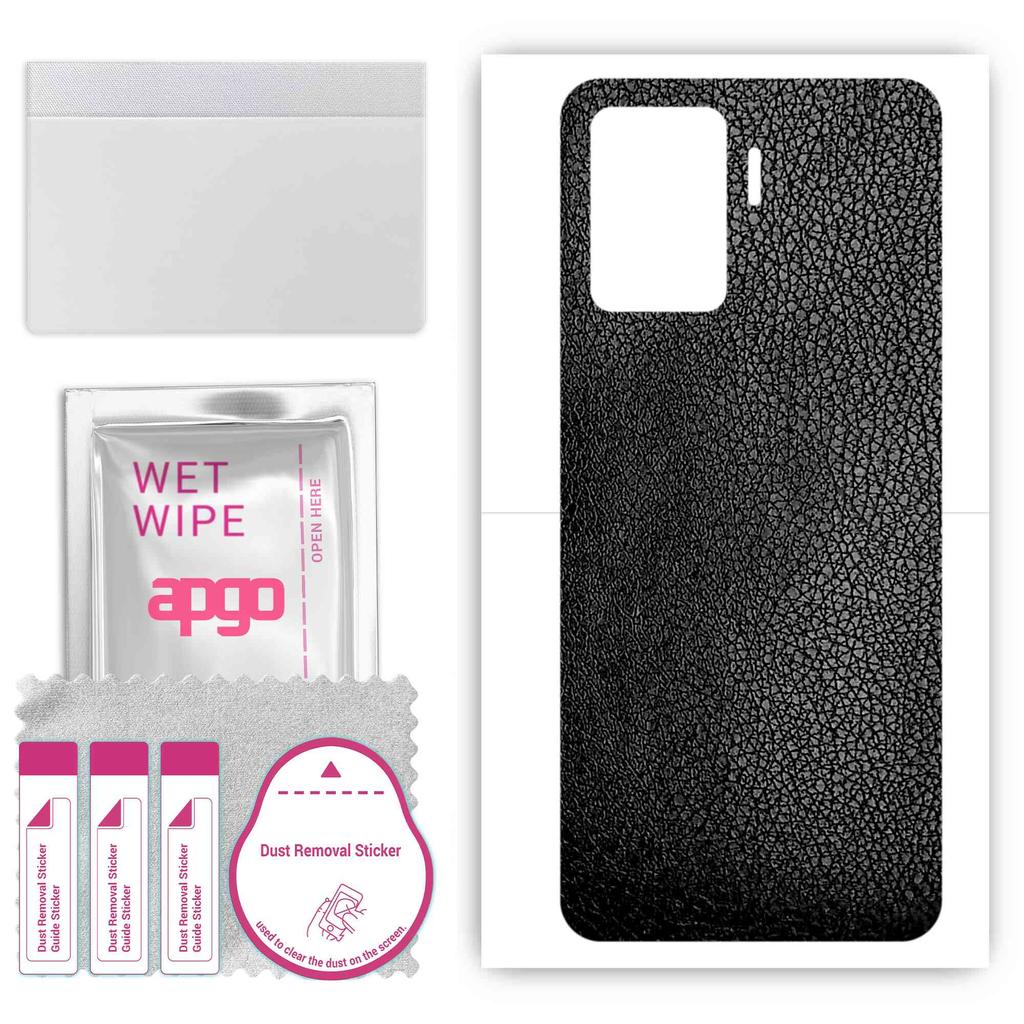 apgo Protective Skin Sticker for the Back Compatible with Oppo F19 Pro Plus, Wrap Film, Foil, Vinyl - Pattern Black Leather