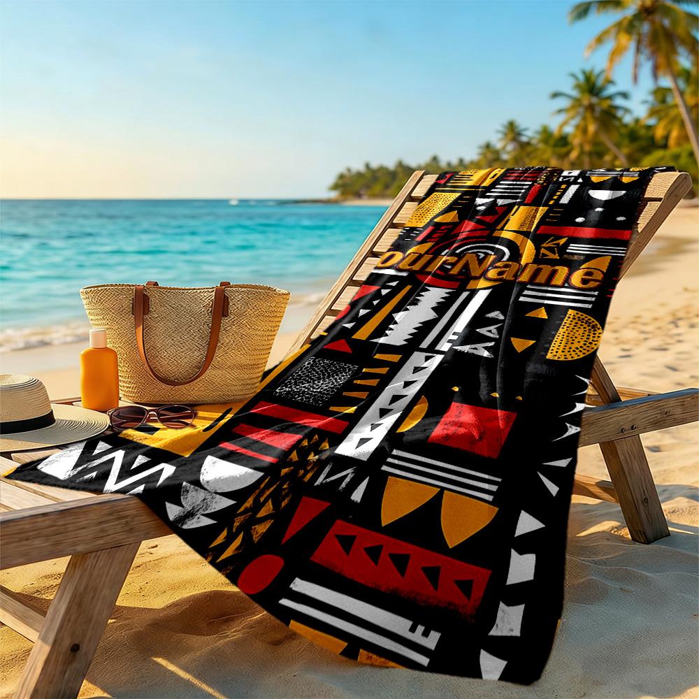 Ethnic Tribal Patterns Customize Your Name Beach Towel Quick-Dry Soft Microfiber Suitable for Swimming Gym Camping Yoga Vacation