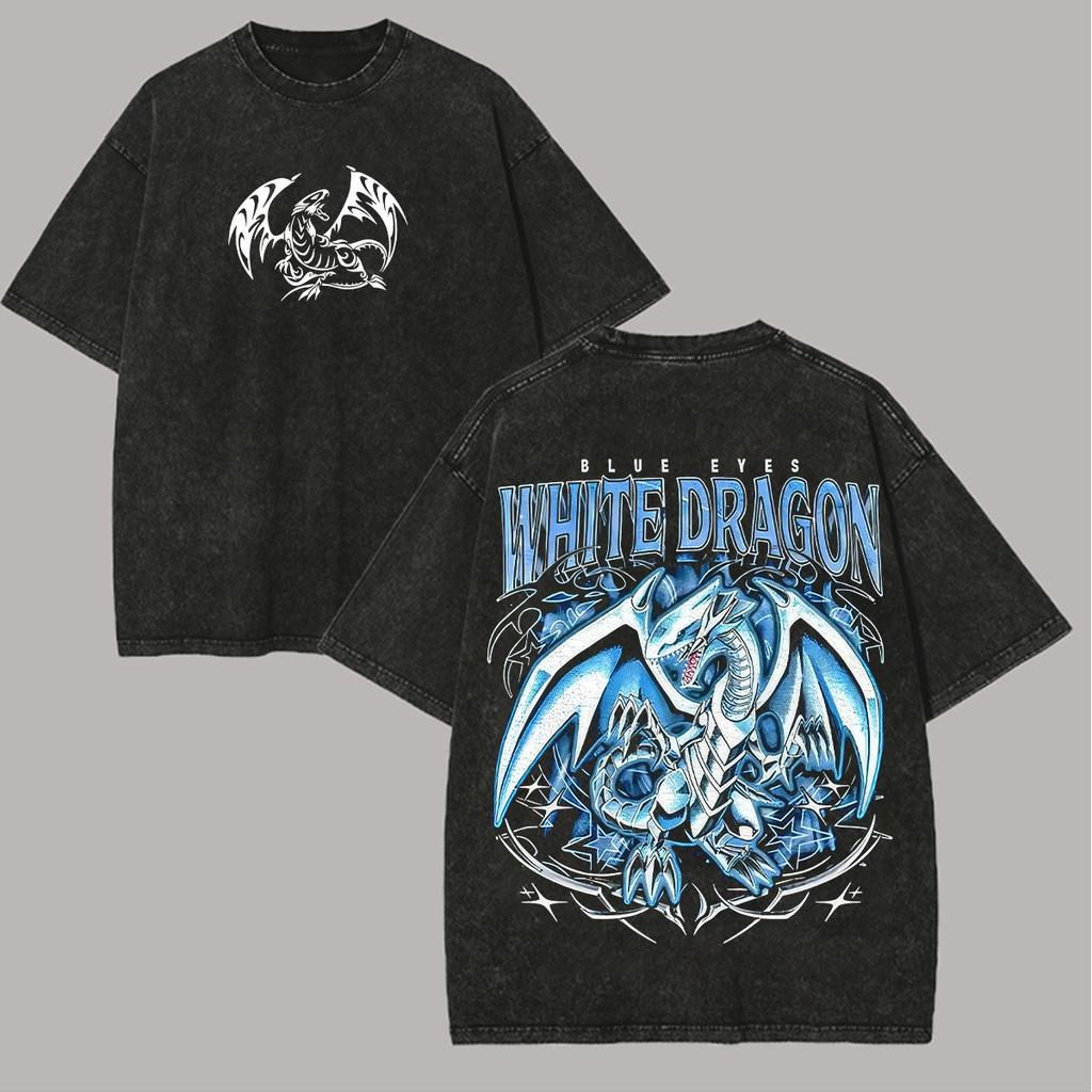 Anime Yu Gi Oh BlueEyes White Dragon Unisexga T Shirt For Unisex Clothing Vintage Washed Oversized Casual Cotton Streetwear Tshirt