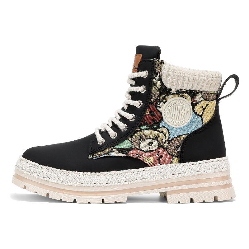 Мужские кроссовки с высоким верхом осень и зима новая корейская версия обувь с медведем рабочие ботинки локомотивные мужские туфли уличные ретро кожаные ботинки высотные