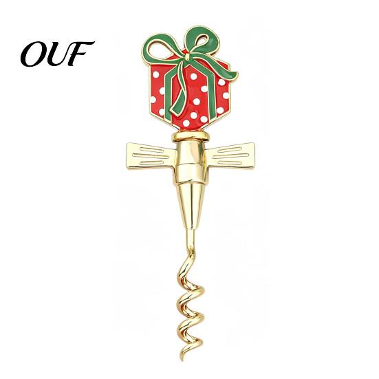 Wine Opener for Family Dinner Zinc Alloy Christmas Bottle Opener, Enamel Hat/Gift/Bear/Dachshund Design, Ergonomic Gift Lovers Double Wing Handle