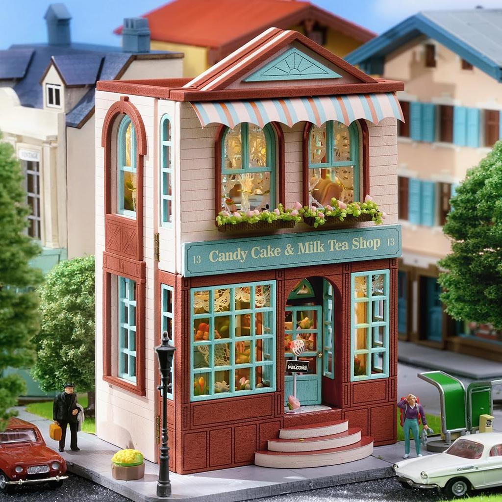 CUTEROOM Миниатюрный кукольный домик Деревянный набор для детей DIY Игрушка Магазин сладостей, тортов и молочного чая Идеальный подарок (D013)
