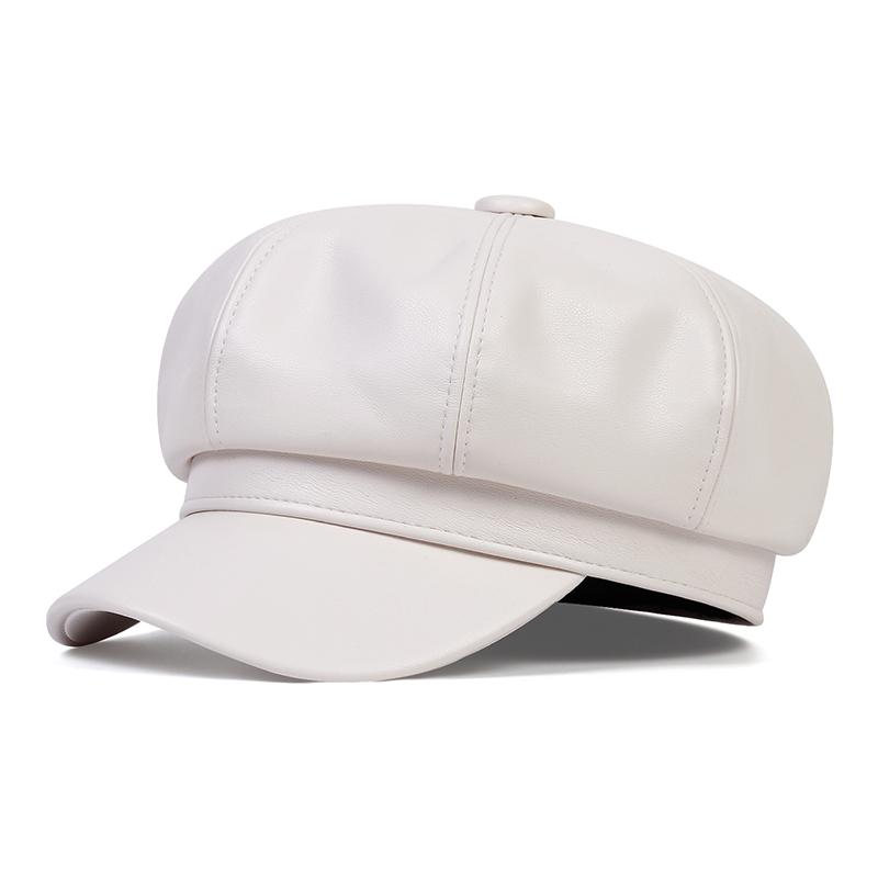 Unisex PU Leather Octagonal Cap Military Hats Flat Top Beret Caps for Women Men Outdoor Sports Cadet Sunscreen Hat