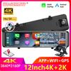 4K Rearview Mirror Car DVR Wireless Carplay Android Auto 12inch Front and Rear Camera BT FM Dash Cam for Car Camera for Vehicle