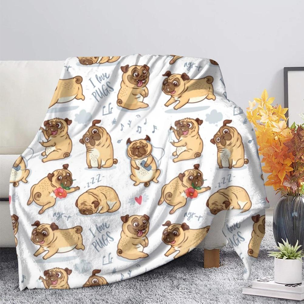 Pug Dog Blanket Lovey Animal Soft Warm Fall Chair Flannel Throw Blankets Cartoon Pet Puppy Print Bed Sofa Blanket King Queen