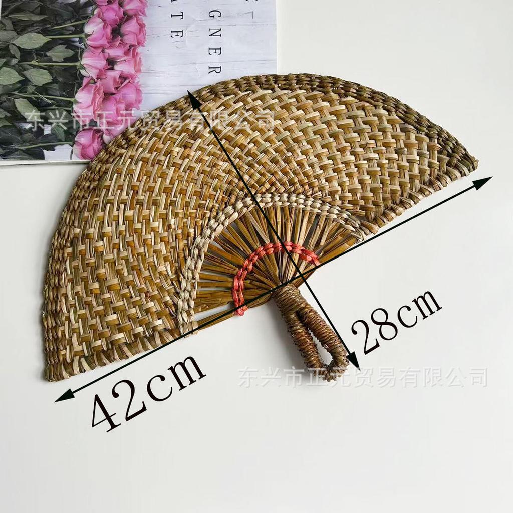 Straw fan, handmade seaweed fan, wall hanging fan, color decorative fan, summer hand crank fan, futon fan