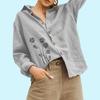 Women Fashion Floral Print Linen Shirt Ladies Casual Long Sleeve Top Loose Buttoned Blouse