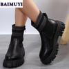 Модные женские ботильоны на платформе, массивная обувь, модные зимние ботинки-носки для женщин 2025 года, классические зимние трендовые кожаные ботинки на молнии в готическом стиле Zapatos Mujer