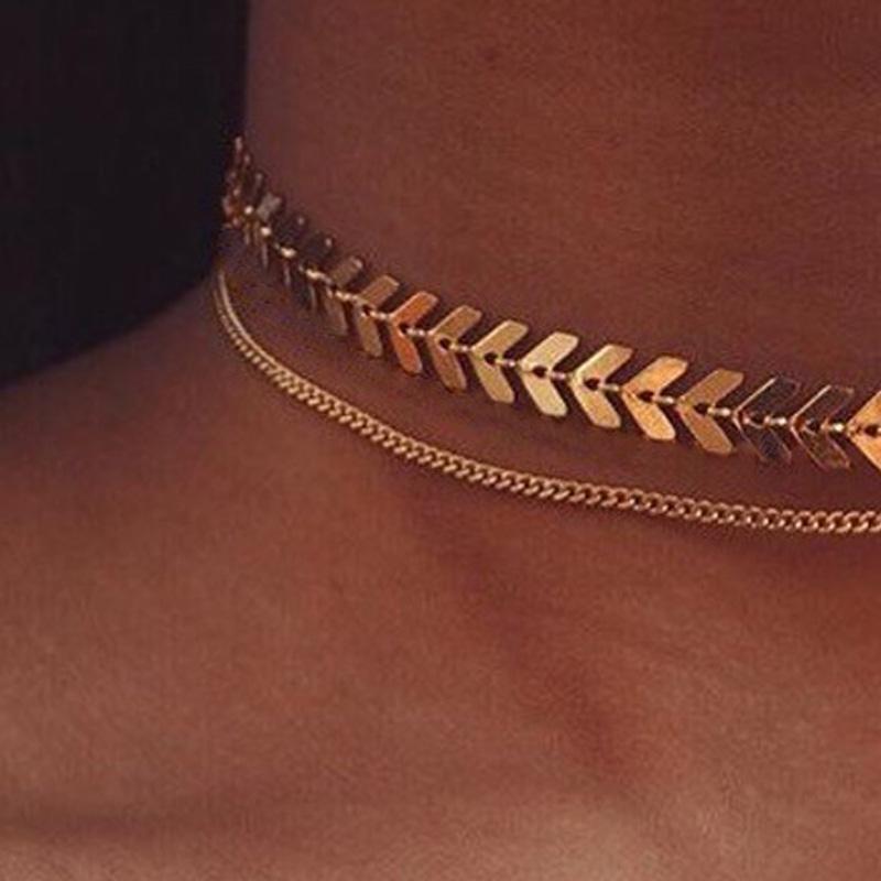 Sequins Fish Bone Shape Fashion Short Choker Necklace Men Women Jewelry