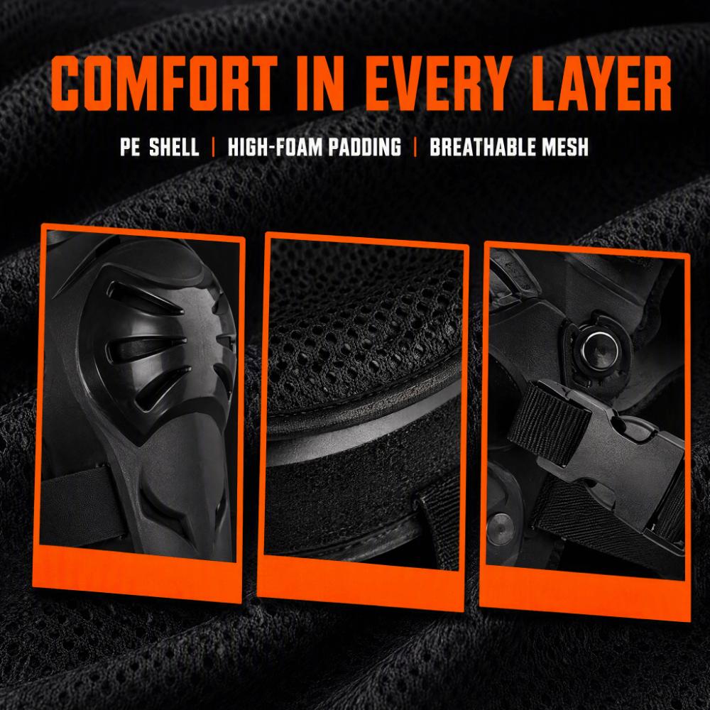 4pcs PE Shell Motorcycle Elbow Pad Black Protective Armor Set Durable Knee Cap Pad Motocross Racing