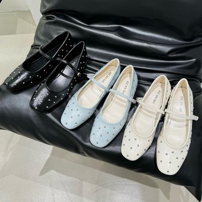 Модная обувь с ремешком и пряжкой, женские туфли, удобные балетки, модные туфли-лодочки с заклепками, женские туфли Мэри Джейн на плоской подошве, новинка 2025