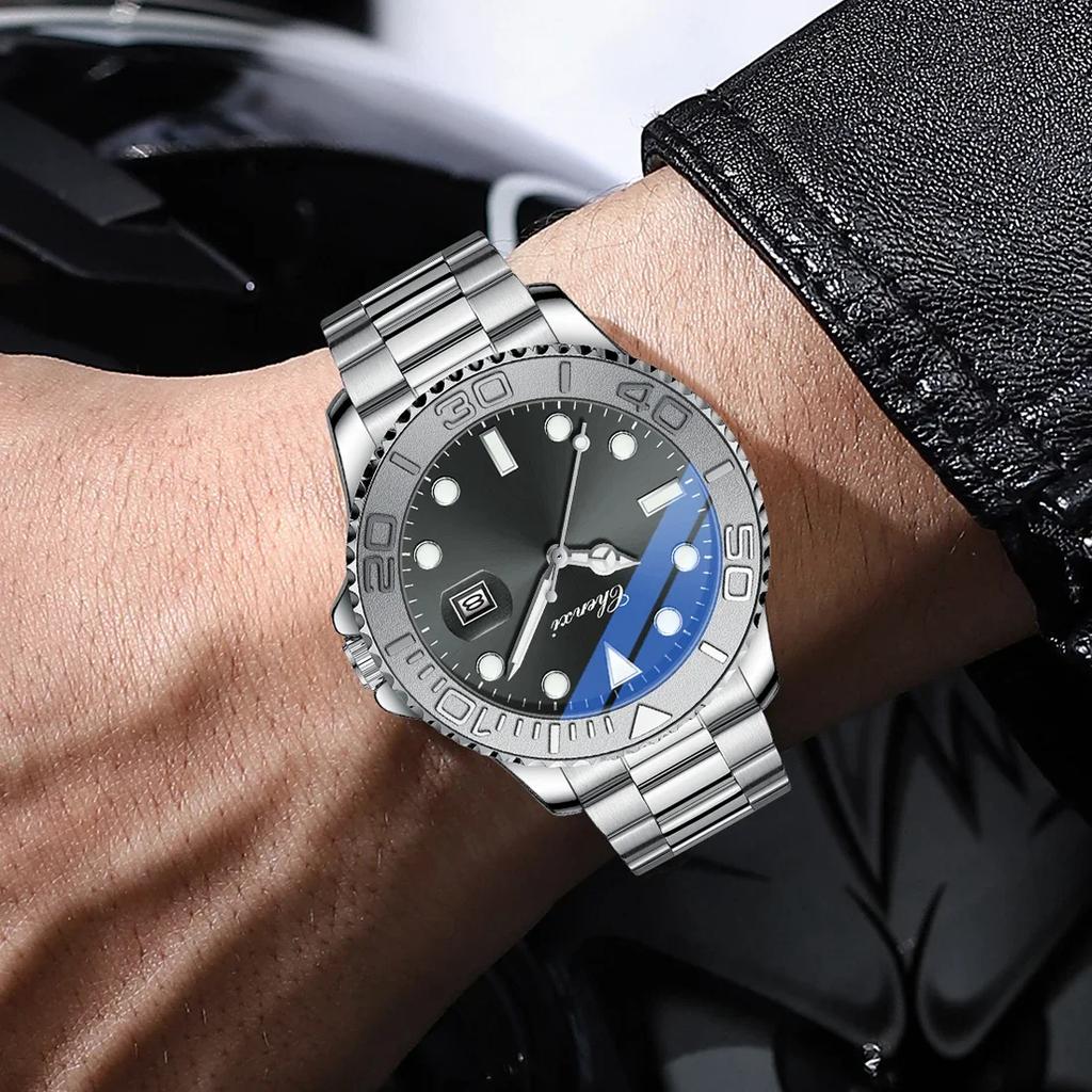 Модные Роскошные Мужские Кварцевые Часы из Нержавеющей Стали с Датой Мужские Часы Водонепроницаемые Светящиеся Деловые Повседневные Мужские Часы Reloj
