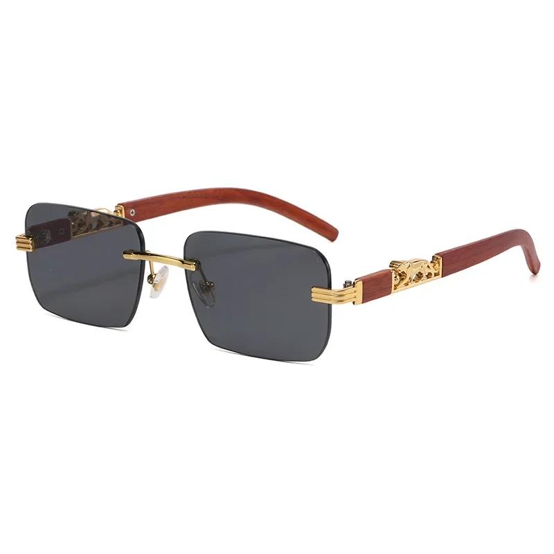 Small Rectangle Rimless Sunglasses Men Luxury Brand Frameless Leopard Sun Glasses for Women Vintage Square Eyewear Shades