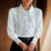 Korean Long Sleeve White Lace Blouses Women Vintage Beaded Turn-down Collar Shirts Women Loose Simple Elegant Tops Blusas 29716
