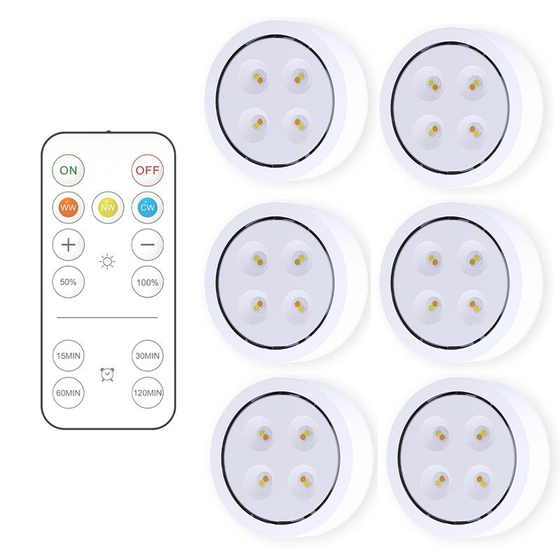 Smart Wireless Remote Control Dimmable Night Light Decorative Kitchen Closet Staircase Lighting 3 Colors 8 LED Puck Light