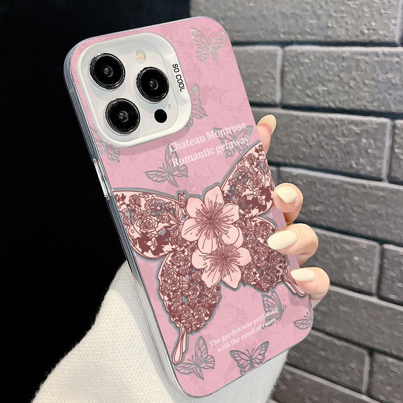Pink Butterfly Premium Mobile Phone Case Suitable for Apple 16 Protective Case 15IMD Anti Fall IPhone 13 New 12 Women