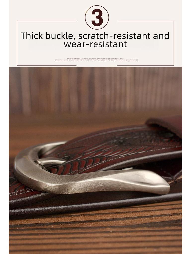 Мужской ремень из цельной коровьей кожи с резным орлом - повседневная пряжка для джинсов