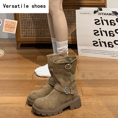 Зимние женские современные ботинки дизайнерские винтажные короткие ботильоны без застежек лаконичные туфли на квадратном каблуке