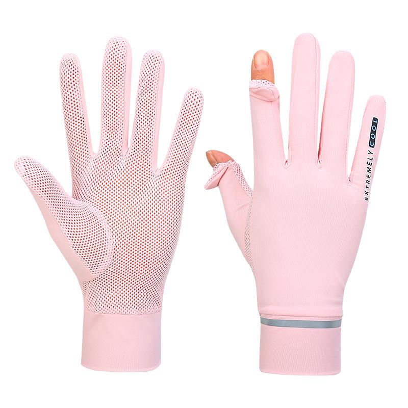 Spring and Summer Women's Sun Protection Gloves Two Finger UV Resistant Thin Ice Silk Cool Outdoor Cycling Full Finger Gloves