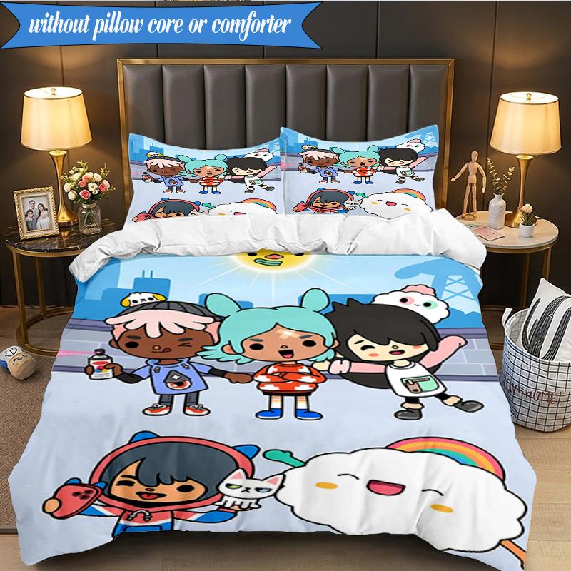 3PCS Vibrant World Of Toca Life Bedding Set 2D Printing (Includes 1 Duvet Cover + 2 Pillowcases Coreless), Bedroom decor,Fan gift