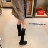 Cowhide Version~ Big Tube Circumference Su Yinyin Same Thick-soled Gold Lock Velvet High Boots Women's Knight Boots Long Boots Large Size