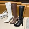 Women High Boots Fashion Pointed Toe Ladies Elegant Square High Heel Long Boots Short Plush Women Square Toe High Stretch Boots