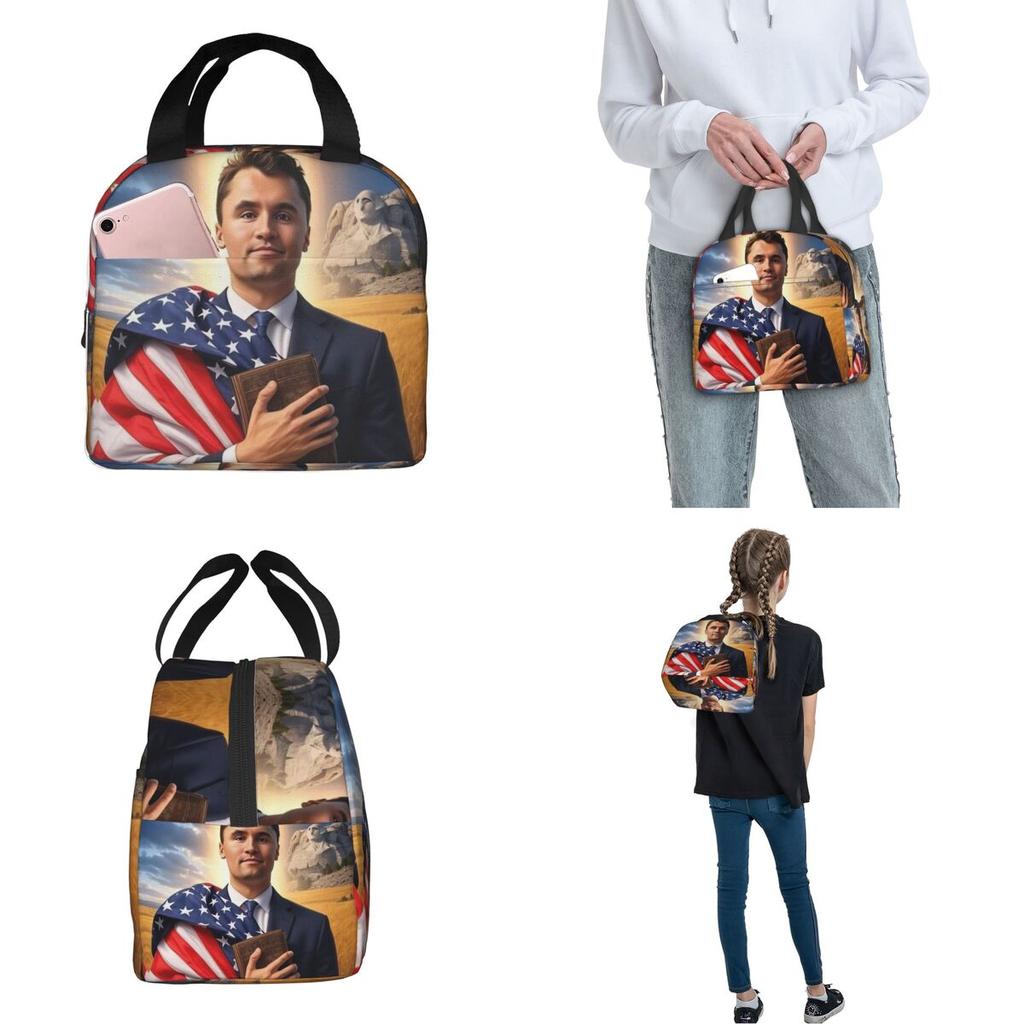 Insulated Lunch Tote Bag Charlie Kirk Angelic Advocate Accessories Food Box INS Trendy Cooler Thermal Lunch Box For School