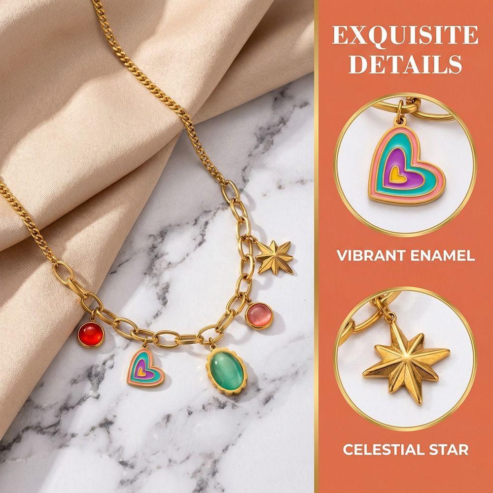 18 K Gold Plated Pendant Necklace Stainless Steel Choker Necklaces Charm Chain  Women's Jewelry