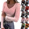 Женская зимняя приталенная футболка-базовый слой, модный принт, V-образный вырез, пуловер, топ с длинным рукавом